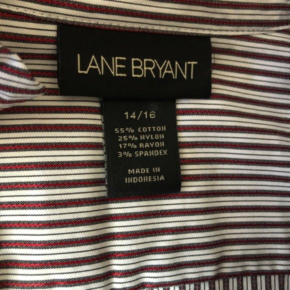 Lane Bryant Ruffle Button Up Blouse Short Sleeve Red White Stripe Size 14/16 - Picture 3 of 9